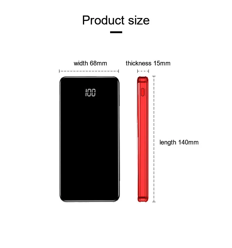 10,000mAh High Capacity Power Bank with Digital Display and Super Slim Design for Portable Charging