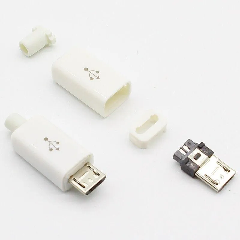 10pcs Micro USB 5PIN Welding Type Male Plug Connectors Charger 5P USB Tail Charging Socket 4 in 1 White Black