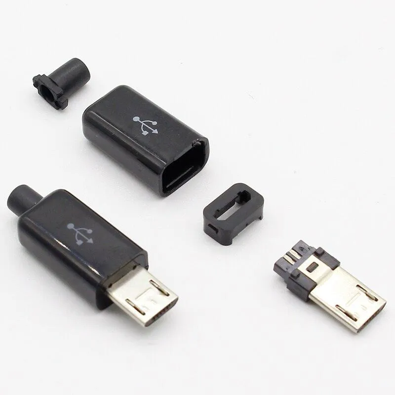 10pcs Micro USB 5PIN Welding Type Male Plug Connectors Charger 5P USB Tail Charging Socket 4 in 1 White Black