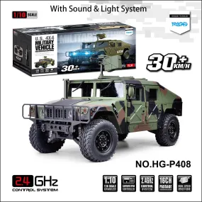 1/10 2.4G HZ 16CH RC HG Racing Car 4*4 U.S. Military Vehicle P408 2-Speed ESC Motor LED Light Sound System 30KM/H