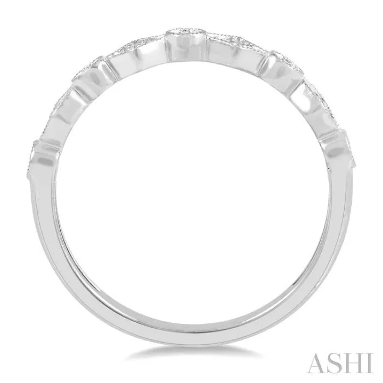 1/10 Ctw Fused Diamond and Circular Shape Mount Round Cut Diamond Stack Band in 14K White Gold