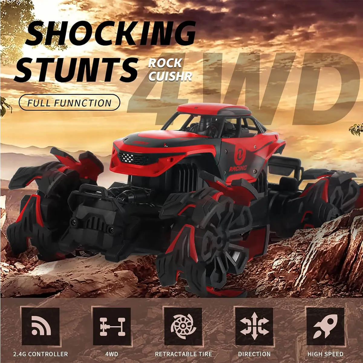 1/12 Remote Control Car 2.4G 4WD Monster Off-Road Climbing Truck RC Stunt Car With Explosive Wheel