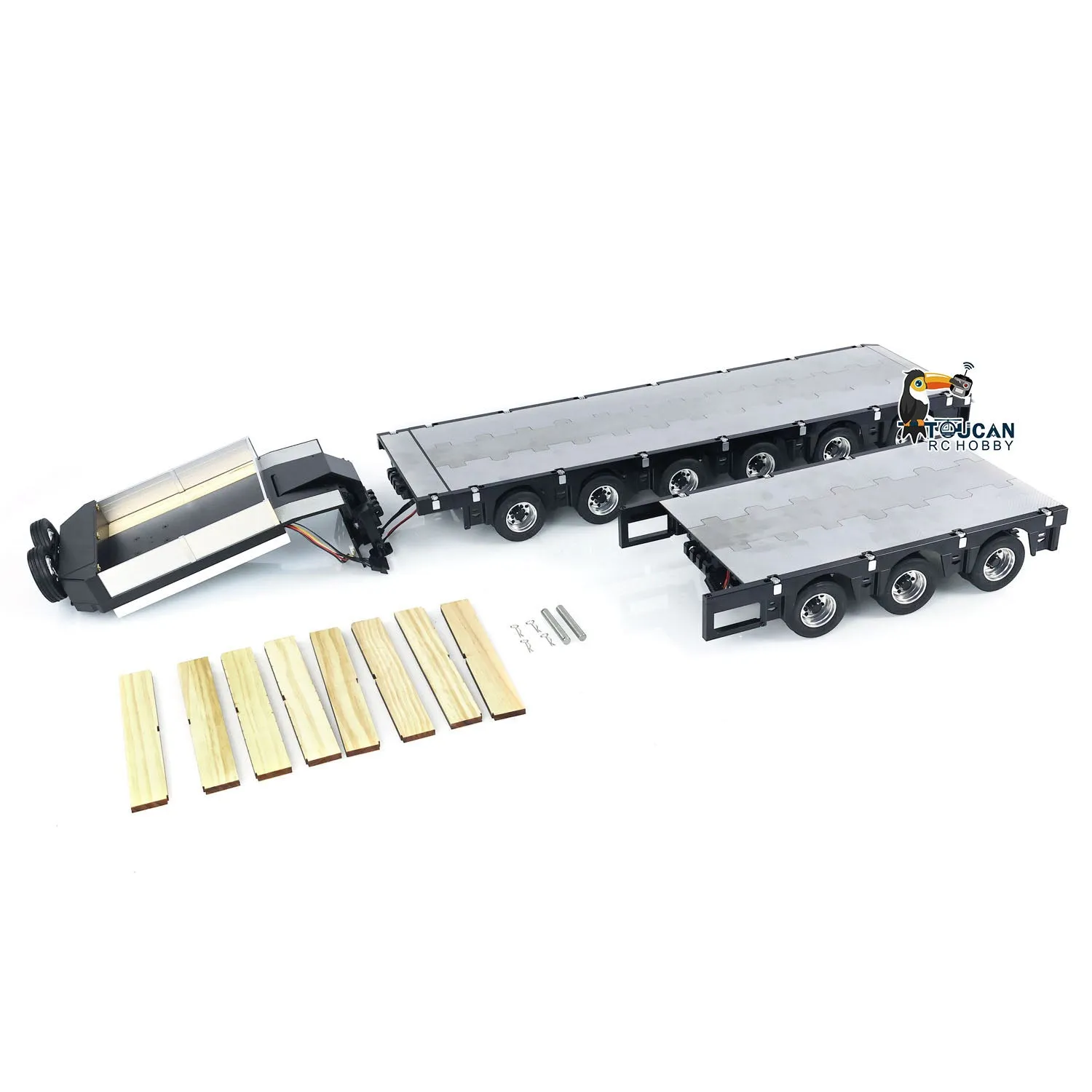 1/14 9 Axles Metal Trailer Extendible Trailers for RC Tractor Truck Remote Controlled Car Simulation Models LED Lights