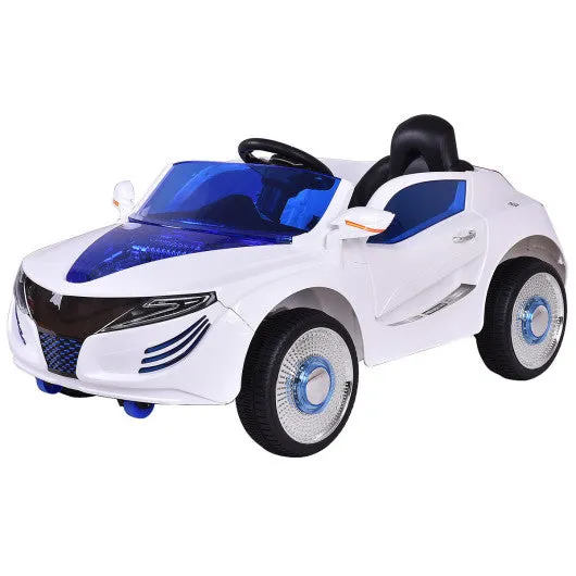 12 V Kids Remote Control Opening Doors Riding Car with LED Lights-White