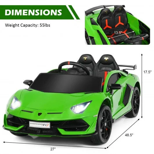 12 V Licensed Lamborghini SVJ RC Kids Ride On Car with Trunk and Music-Green