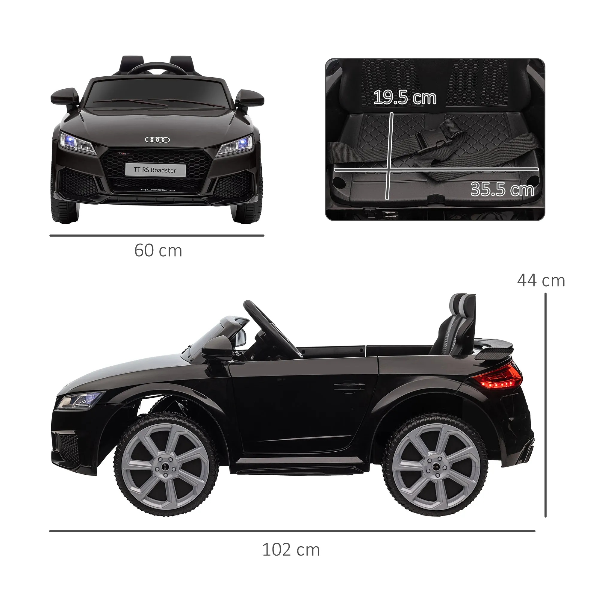 12V Battery Licensed Audi TT RS Ride-On Car w/ Remote, Headlight - Black