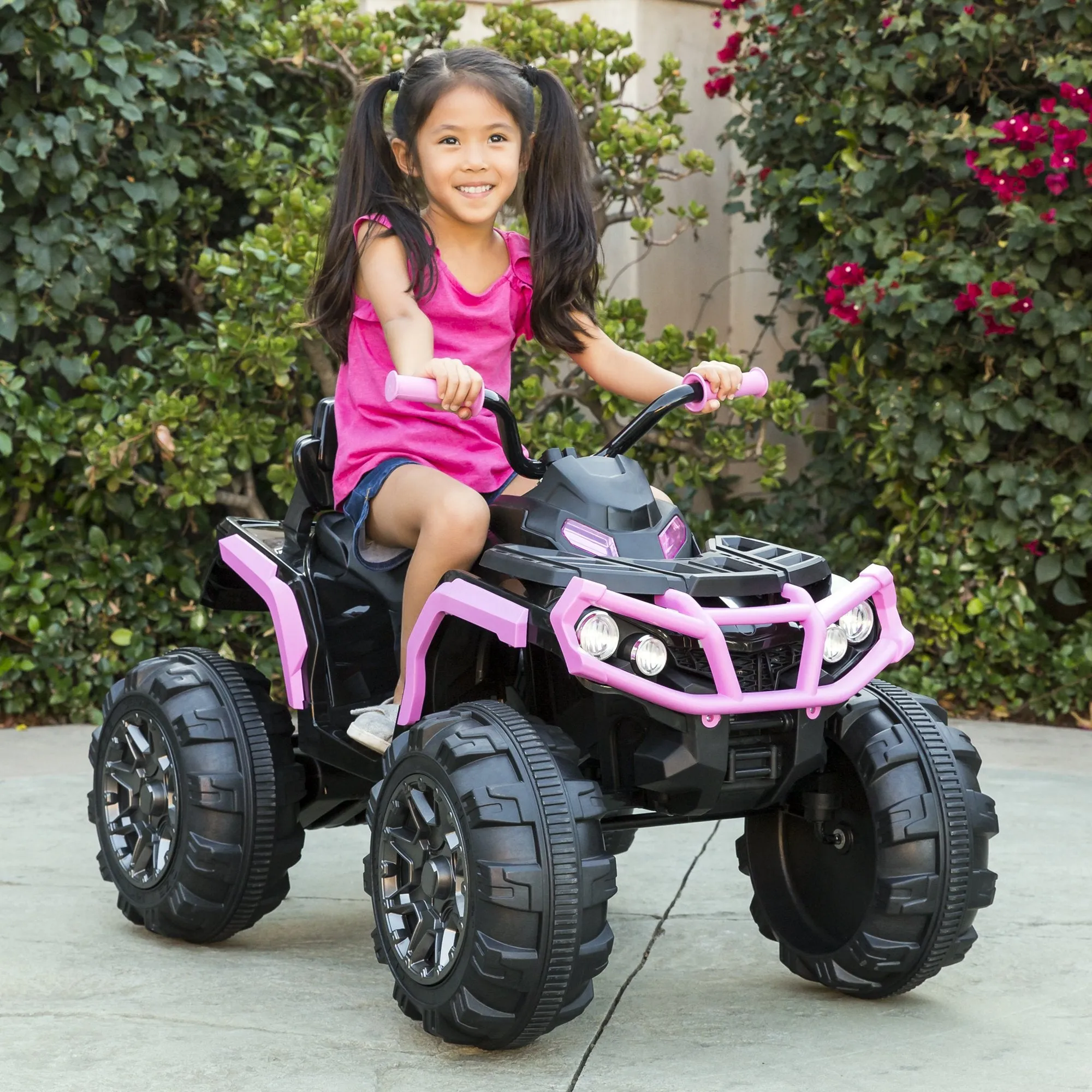 12V Kids 4-Wheeler Quad ATV Ride-On Car w/ 3.7mph Max, Headlights, AUX