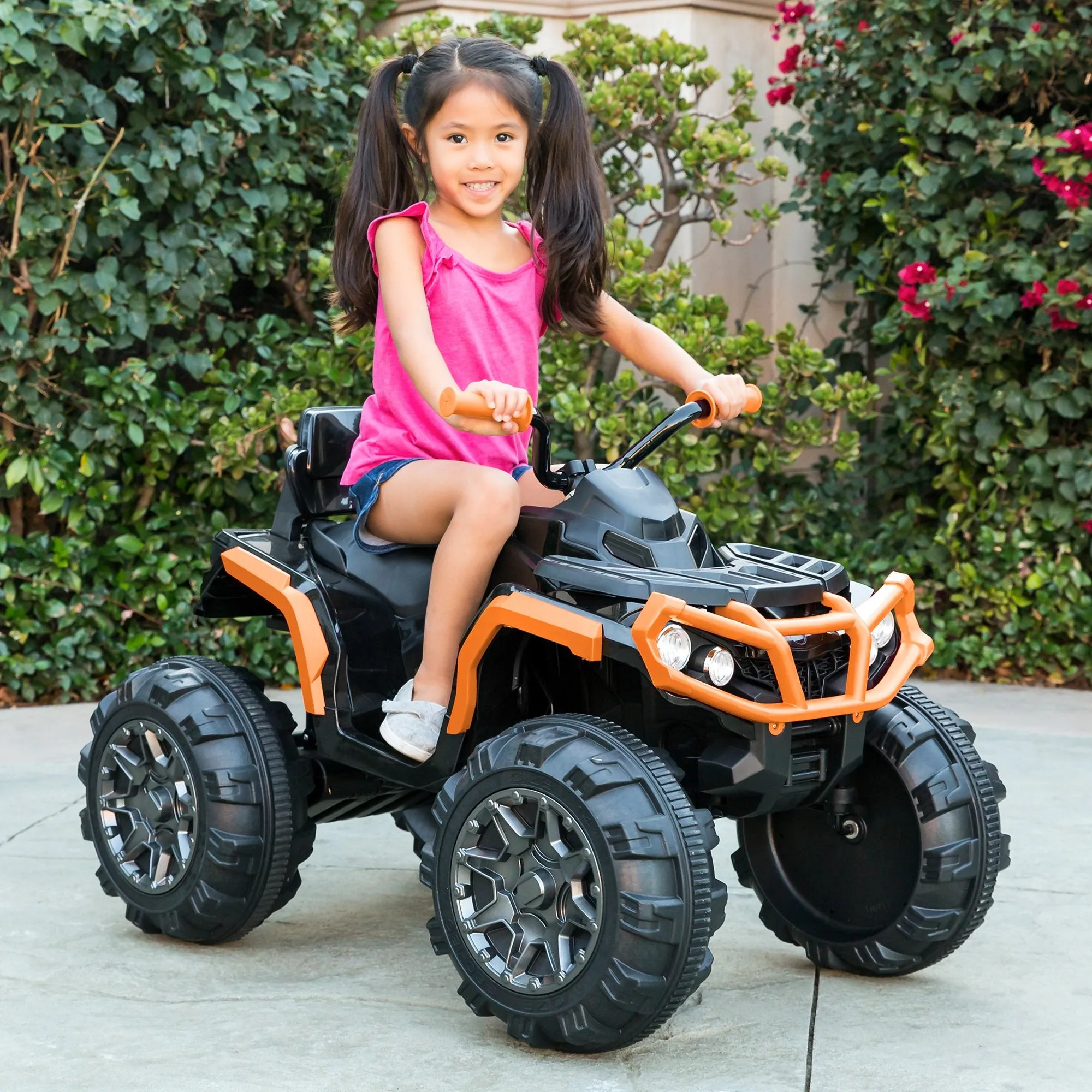 12V Kids 4-Wheeler Quad ATV Ride-On Car w/ 3.7mph Max, Headlights, AUX