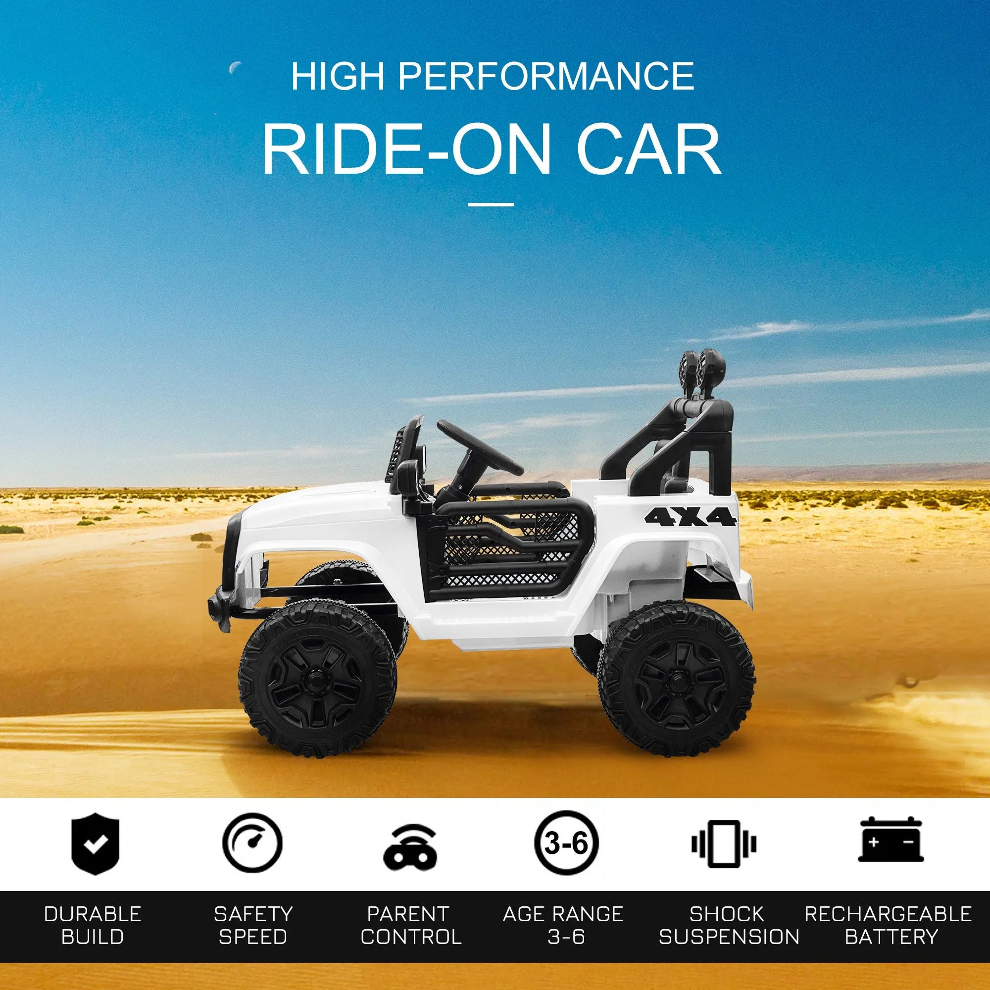 12V Kids Electric Ride On Car Truck Off-road Toy W/ Remote Control White