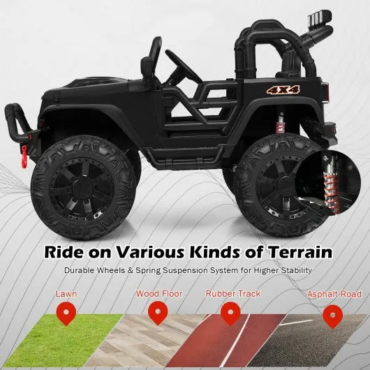 12V Kids Ride On Truck RC Motorized Car with Spring Suspension and MP3 -Black