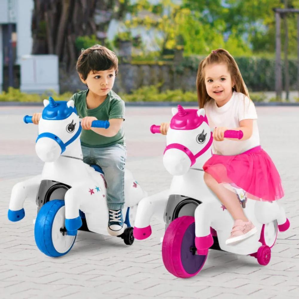 12V Unicorn Ride on Toy with Training Wheels and Horse Riding Mode-Purple