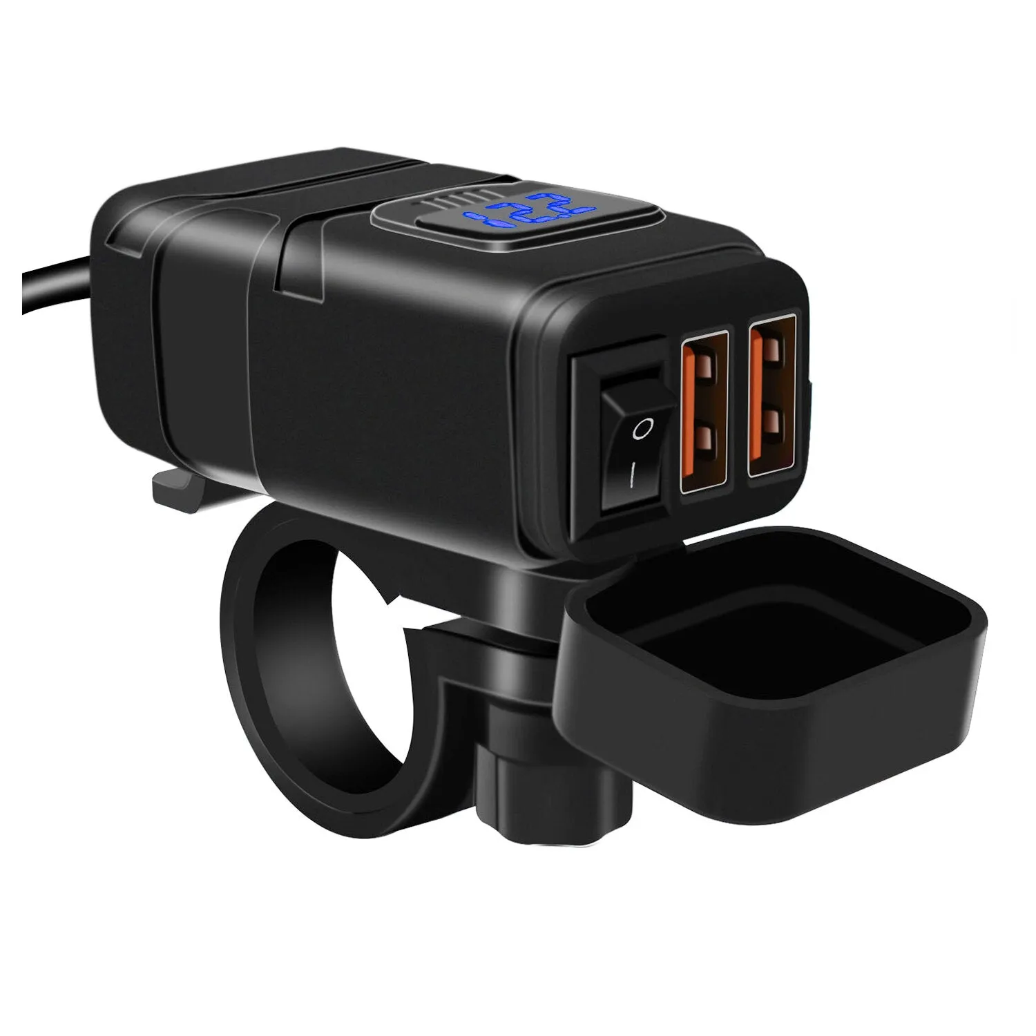 12V/24V QC3.0 Waterproof Motorcycle Dual Usb Charger LED Volt Meter VoltmeterSocket