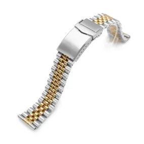 18mm, 19mm or 20mm Super-JUB II QR Watch Band Straight End Quick Release, 316L Stainless Steel Two Tone IP Gold V-Clasp