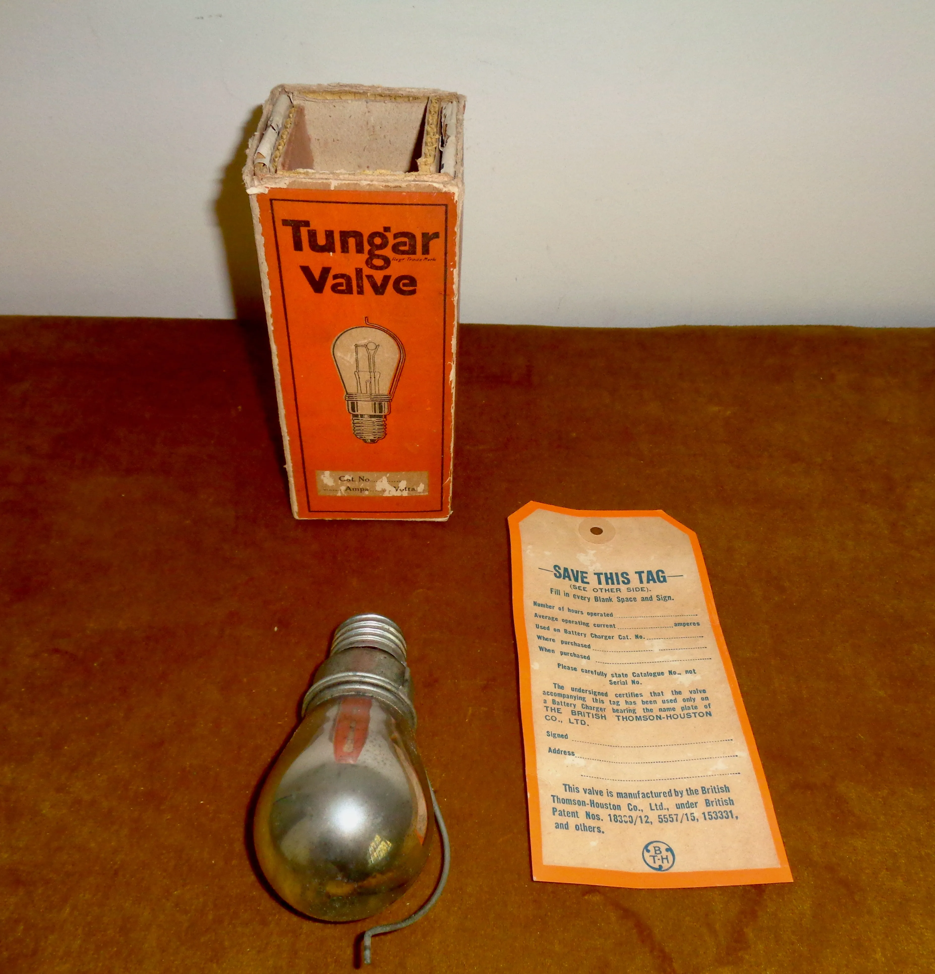 1920s Boxed Tungar Rectifier Valve Made by British Thomson Houston (BTH)