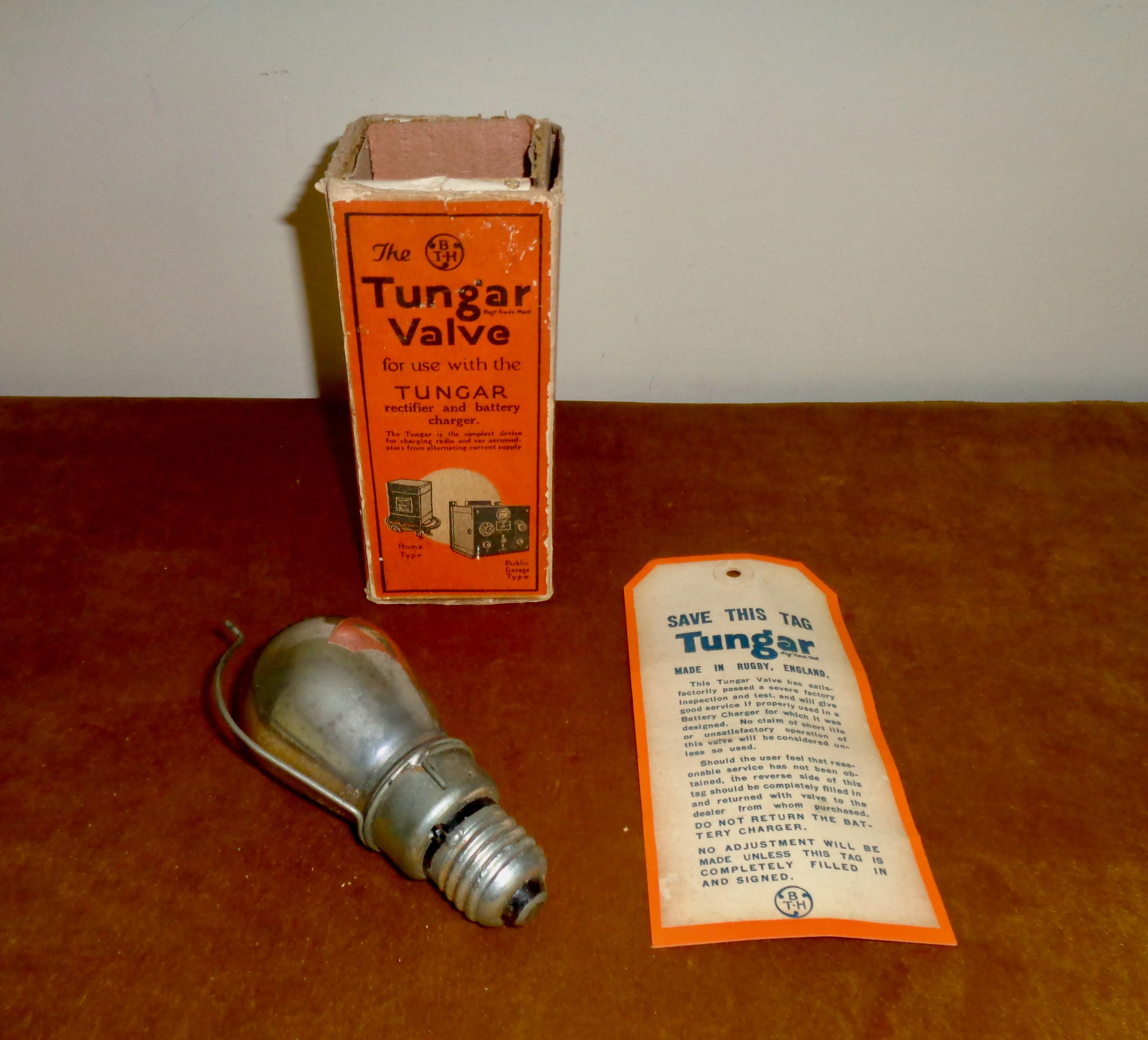 1920s Boxed Tungar Rectifier Valve Made by British Thomson Houston (BTH)