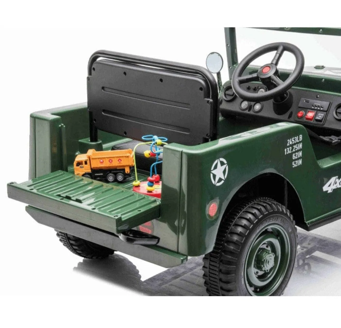 2025 Military / Army 12V Willy Jeep Style Truck Upgraded | 1 Seater Kids Ride-On Car| Leather Seats | Rubber Tires | Remote | 2 Colours