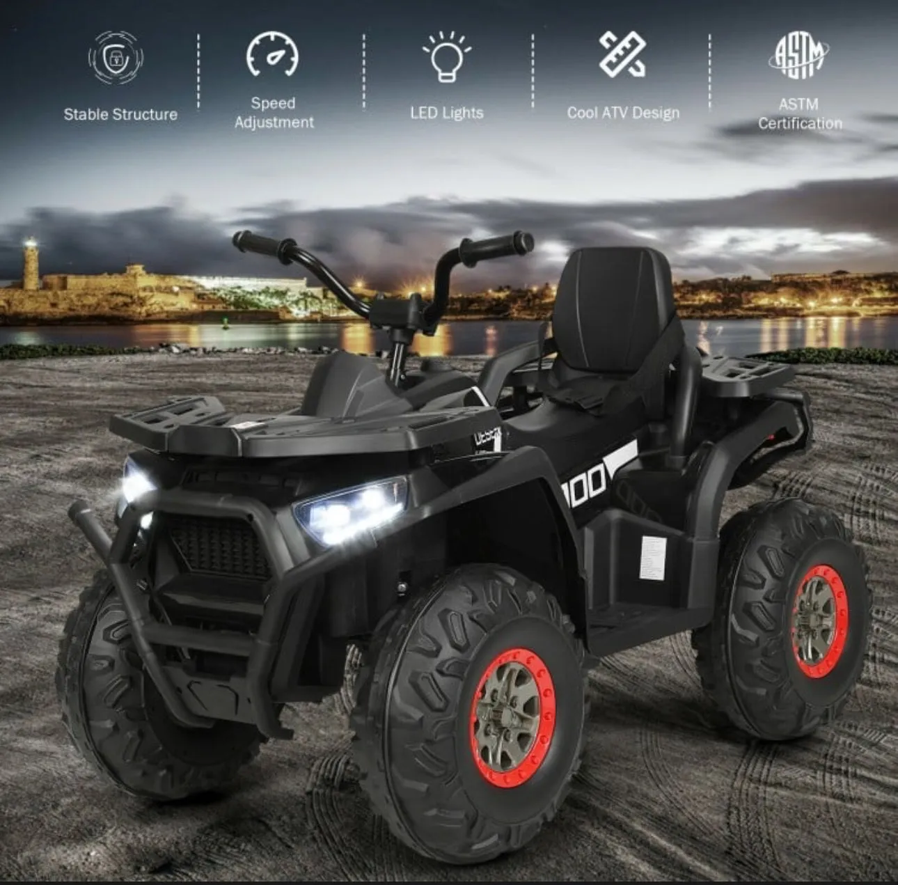 2025 Upgraded 12V ATV 4 Wheeler Ride On Toy / Car 1 Seater | LED Lights | 2 Speeds | Seat Belt | 4 Wheel Suspension | Push To Start | USB Ready | Big 1 Seater