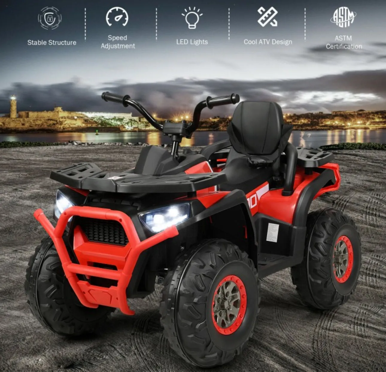 2025 Upgraded 12V ATV 4 Wheeler Ride On Toy / Car 1 Seater | LED Lights | 2 Speeds | Seat Belt | 4 Wheel Suspension | Push To Start | USB Ready | Big 1 Seater