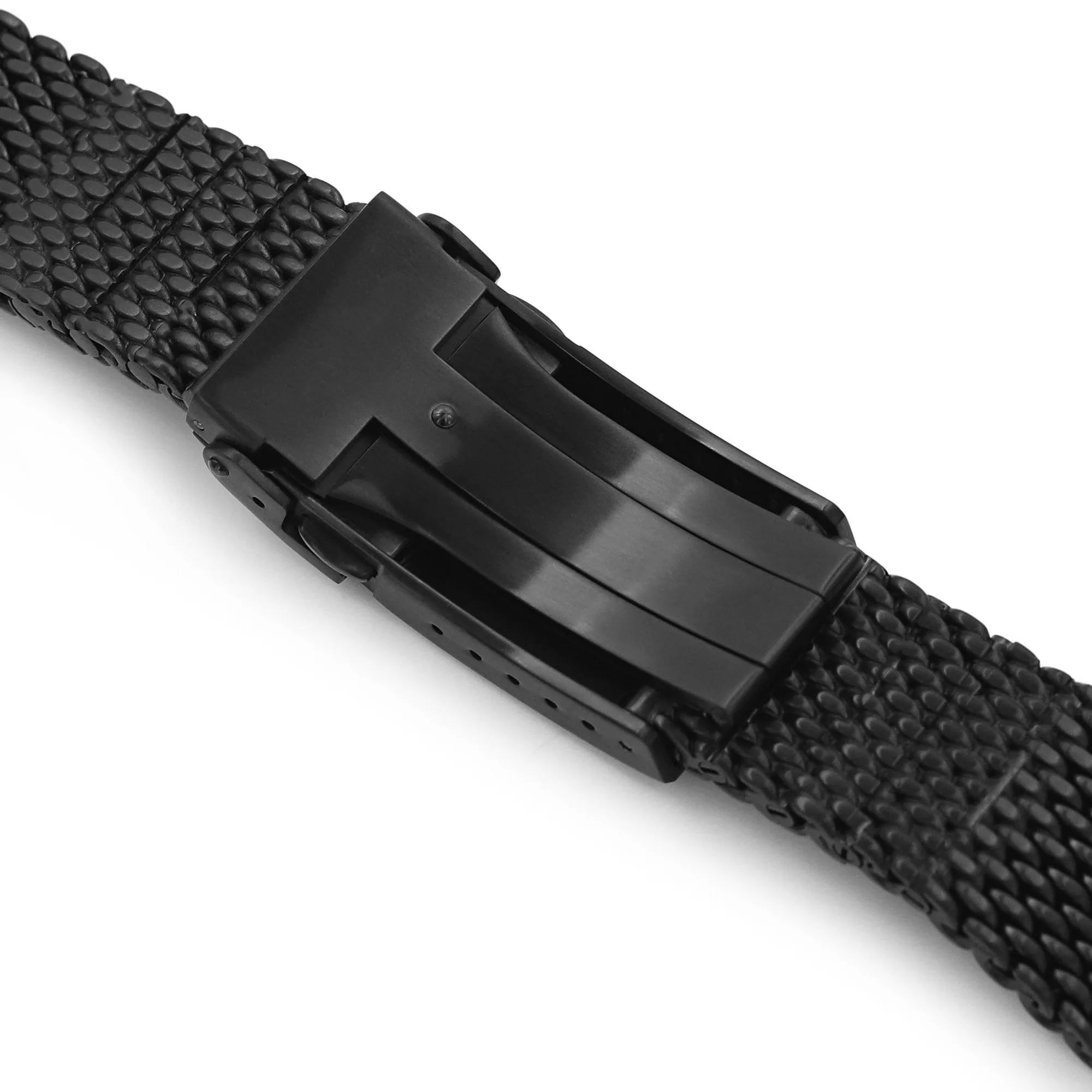 20mm, 22mm Solid End Massy Mesh Band Stainless Steel Watch Bracelet, V-Clasp, PVD Black