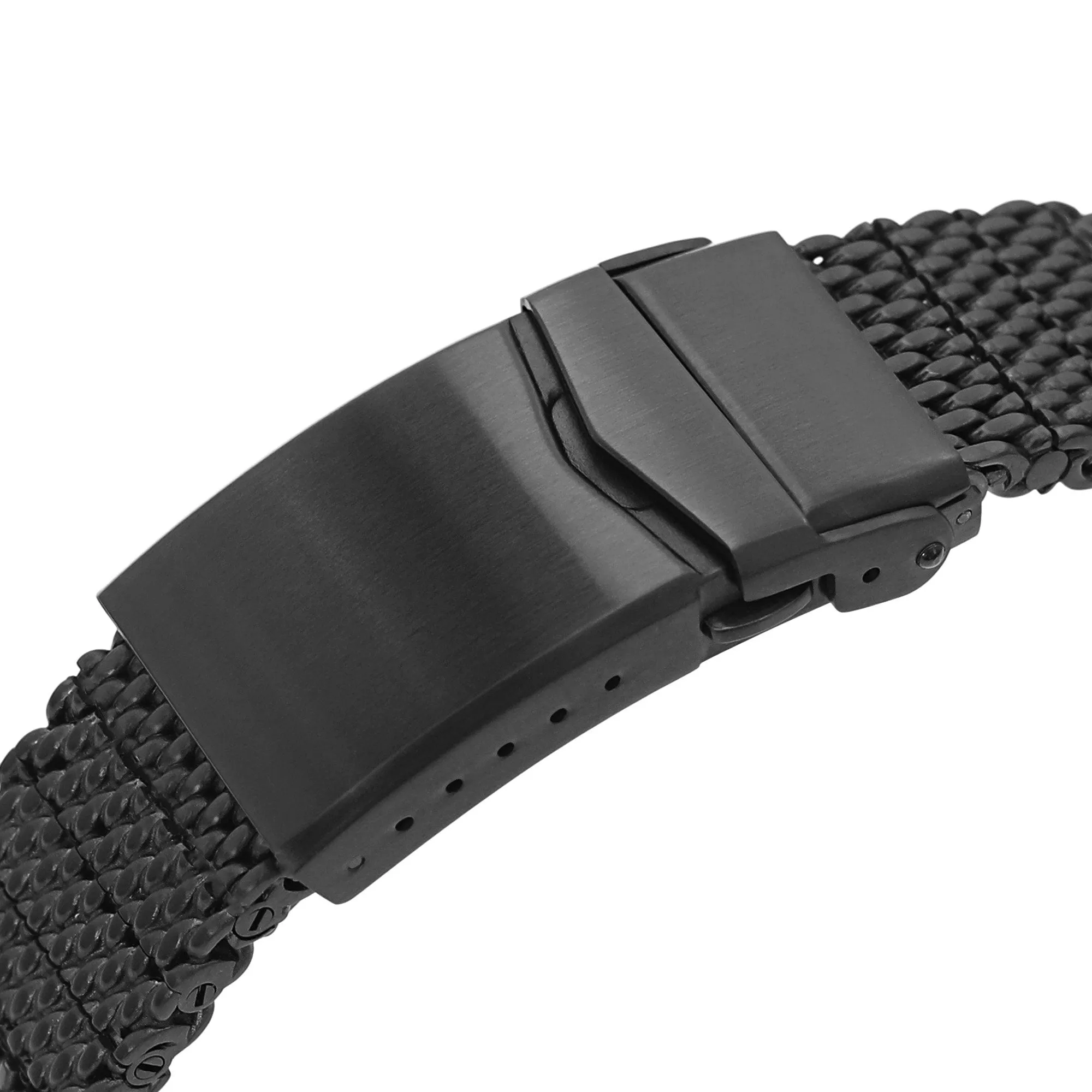 20mm, 22mm Solid End Massy Mesh Band Stainless Steel Watch Bracelet, V-Clasp, PVD Black