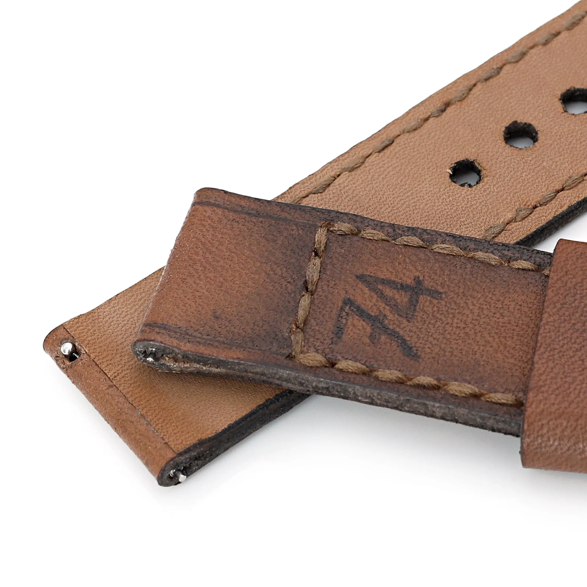 22mm Gunny X MT '74' Brown Handmade Quick Release Leather Watch Strap #73