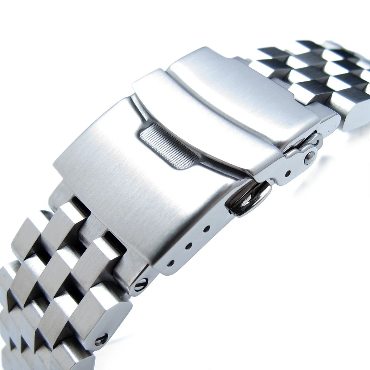 22mm SUPER Engineer II Watch Band compatible with Seiko SKX007, Brushed 316L Stainless Steel Curved End