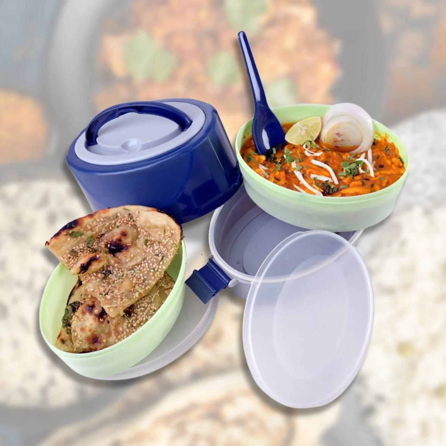 2408 BLUE CLASSIC 2 LAYER LUNCH BOX | AIRTIGHT LUNCH BOX