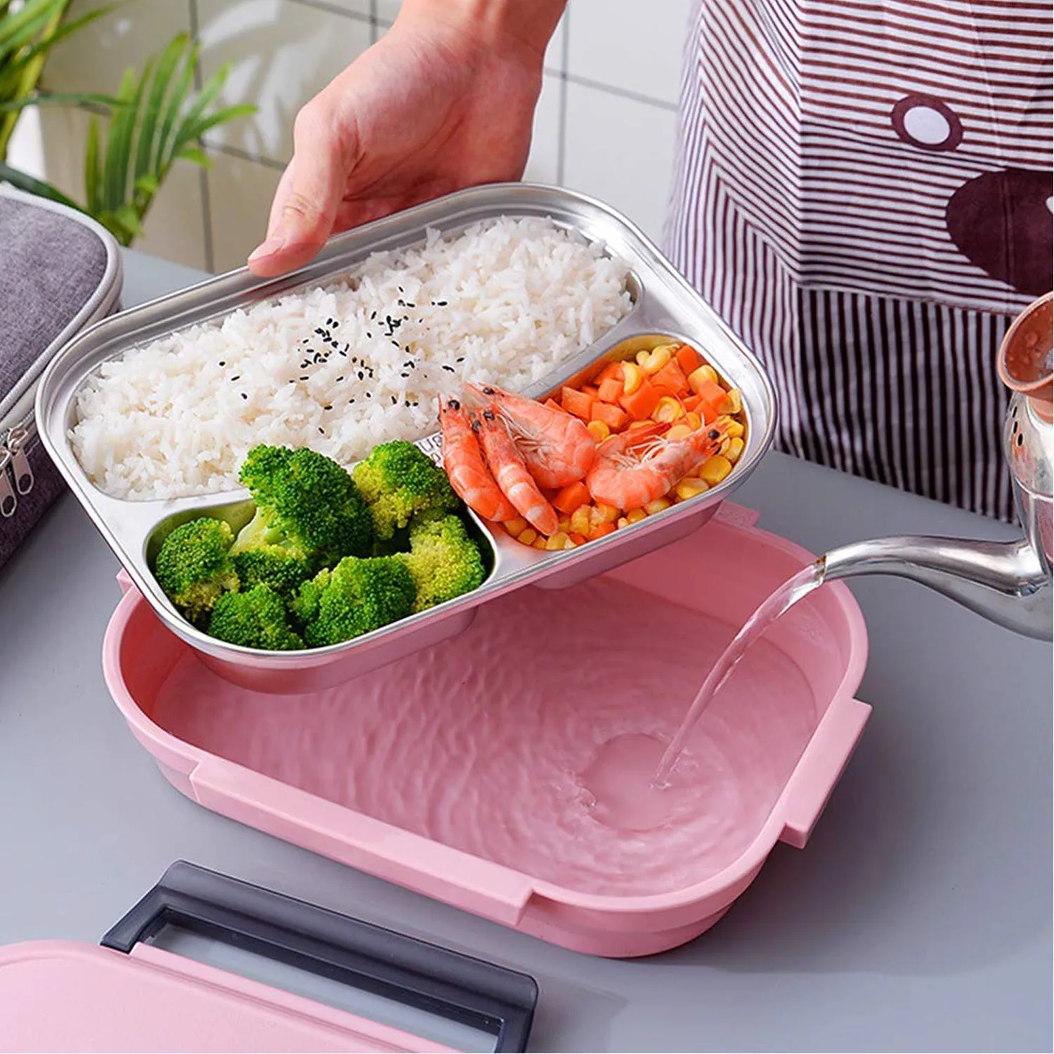 2975 Lunch Box for Kids and adults, Stainless Steel Lunch Box with 3 Compartments.