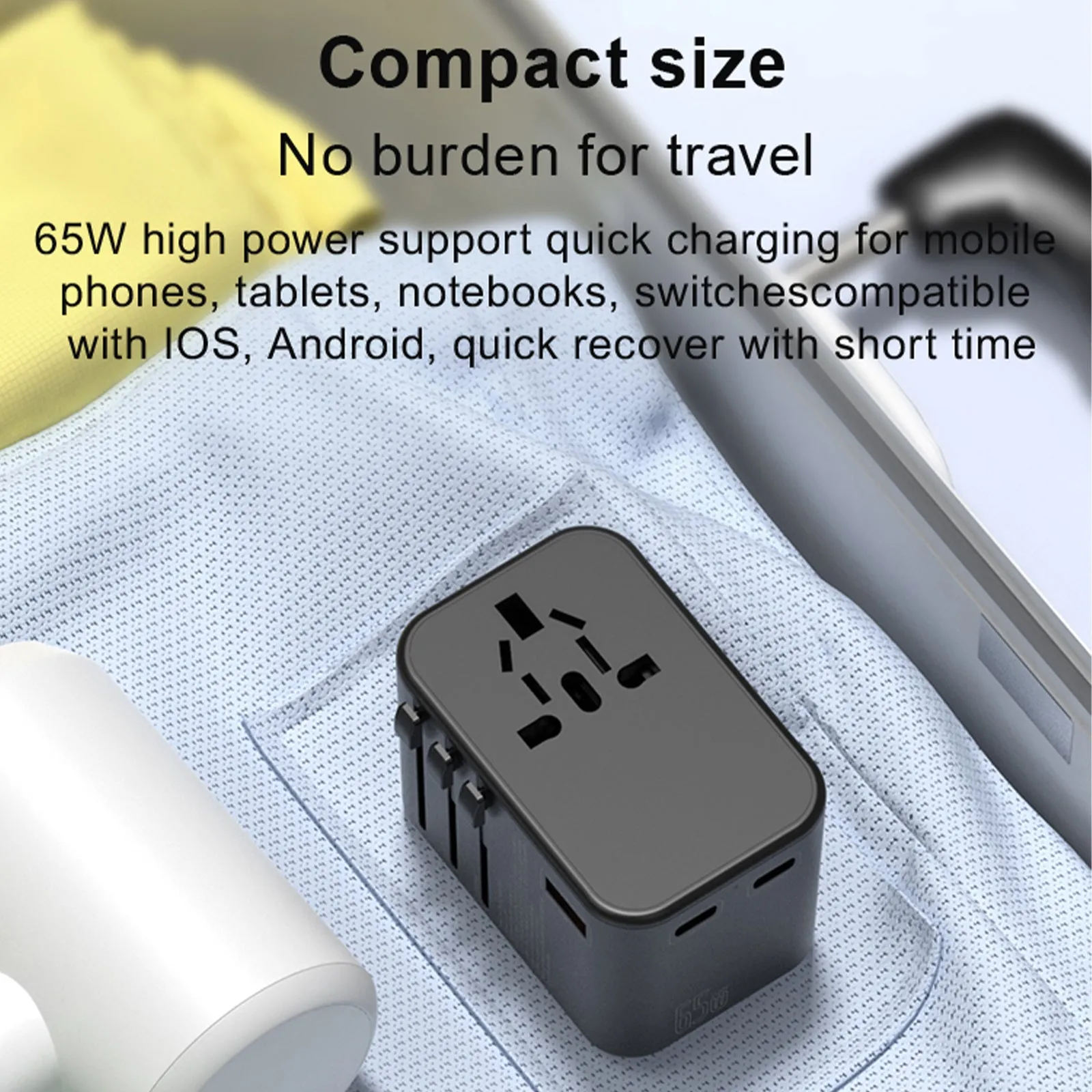 3PACK Universal Travel Adapter GaN 65W 2xUSB-C PD Fast Charging  1xUSB-A Quick Charging