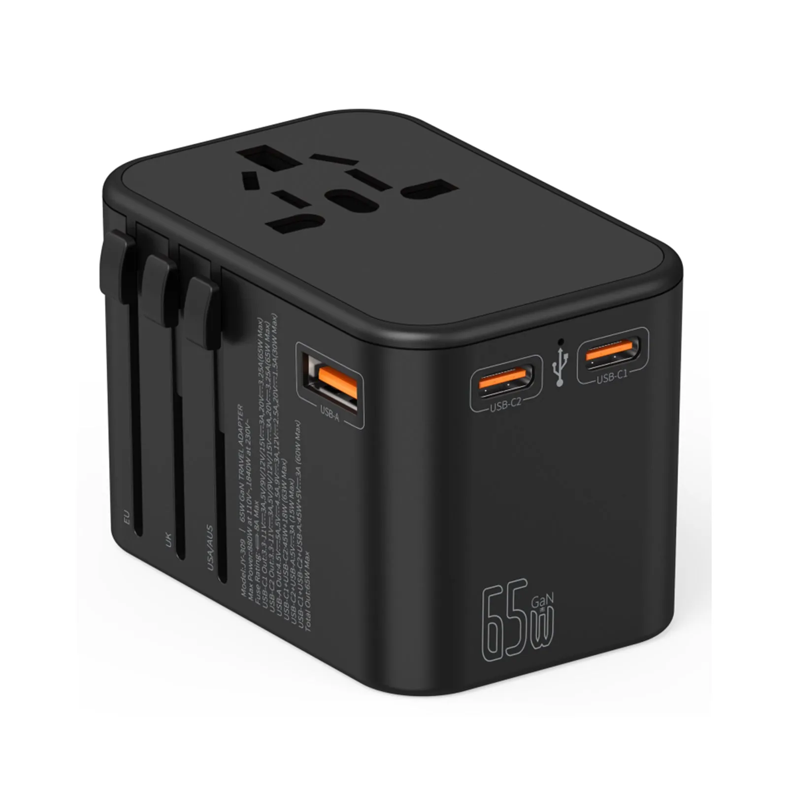 3PACK Universal Travel Adapter GaN 65W 2xUSB-C PD Fast Charging  1xUSB-A Quick Charging