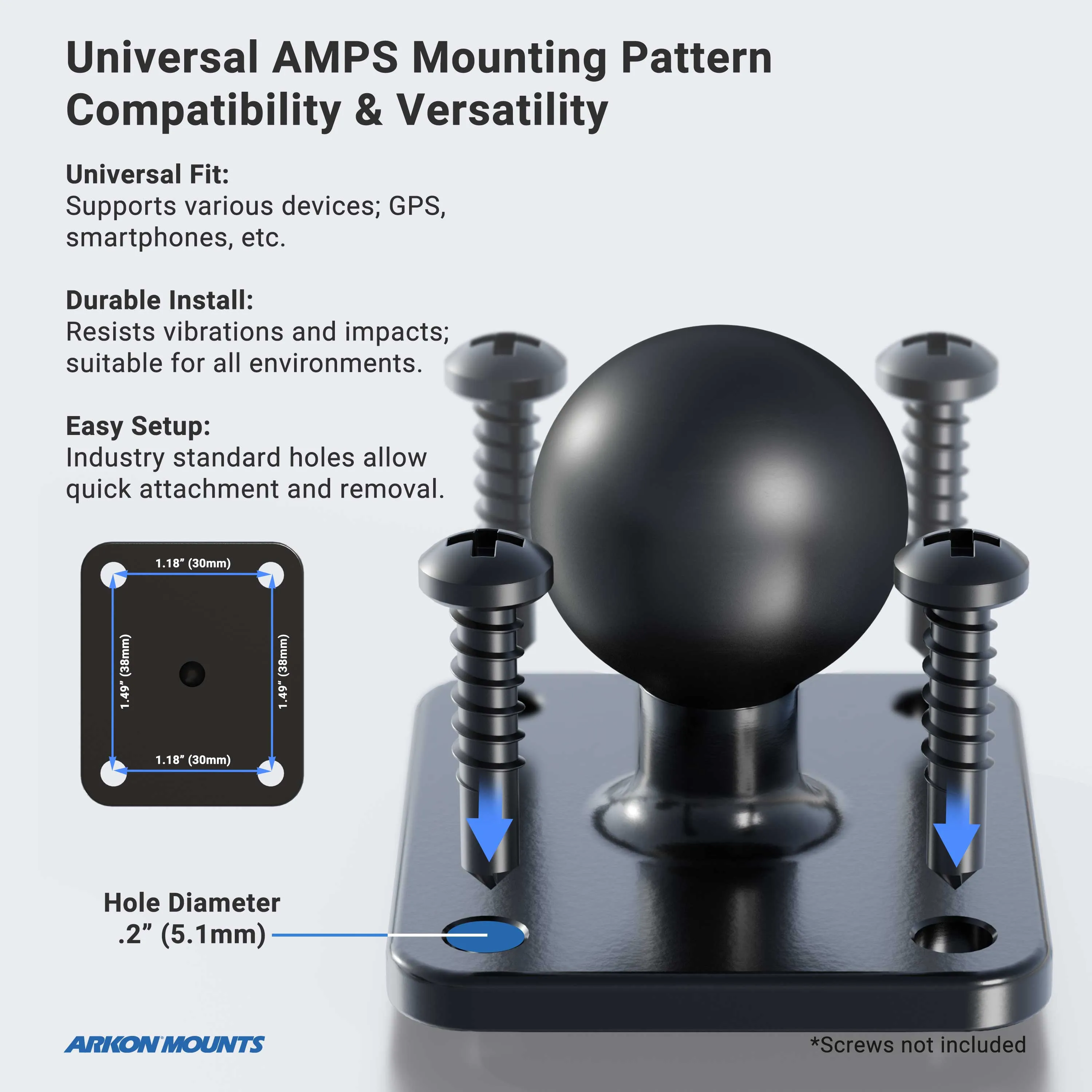 4-Hole AMPS Mounting Plate with 17mm Ball and Shaft Arm