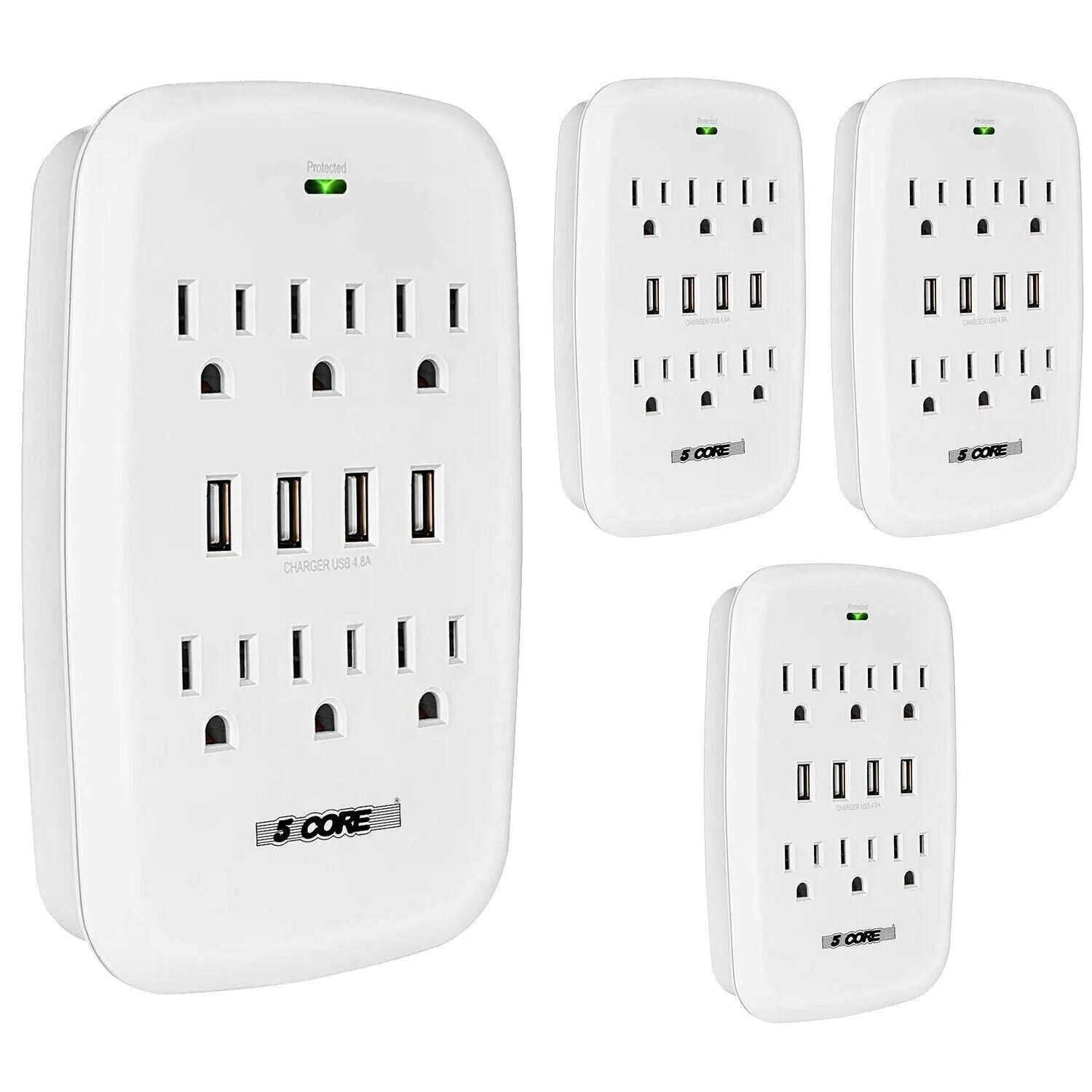 4 Pieces 6 Outlet Extender 900J Surge Protector With 4 USB Charger