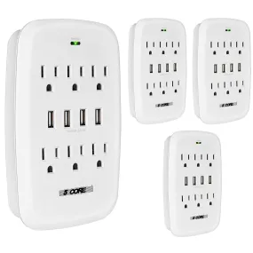 4 Pieces 6 Outlet Extender 900J Surge Protector With 4 USB Charger