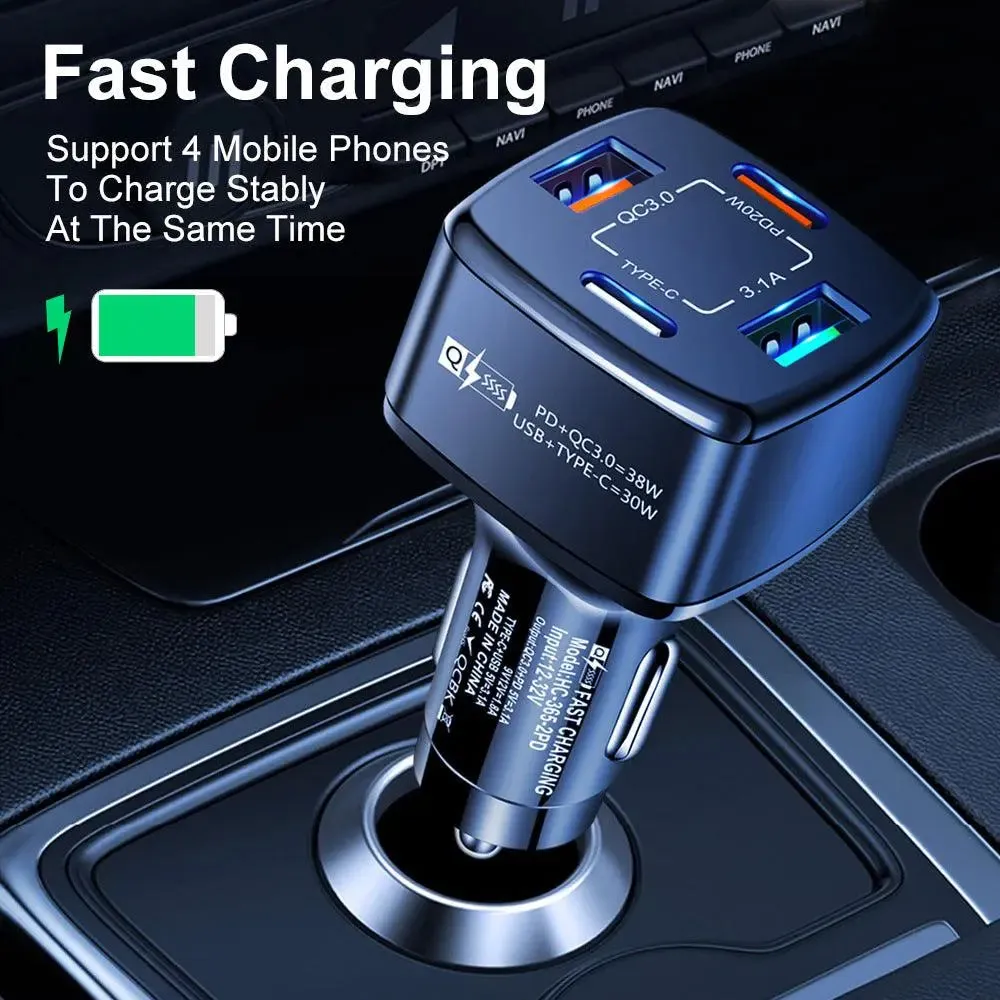 4-Port PD/USB Car Charger & 10FT Zebra iPhone Cable Bundle-4-Port Car Charger