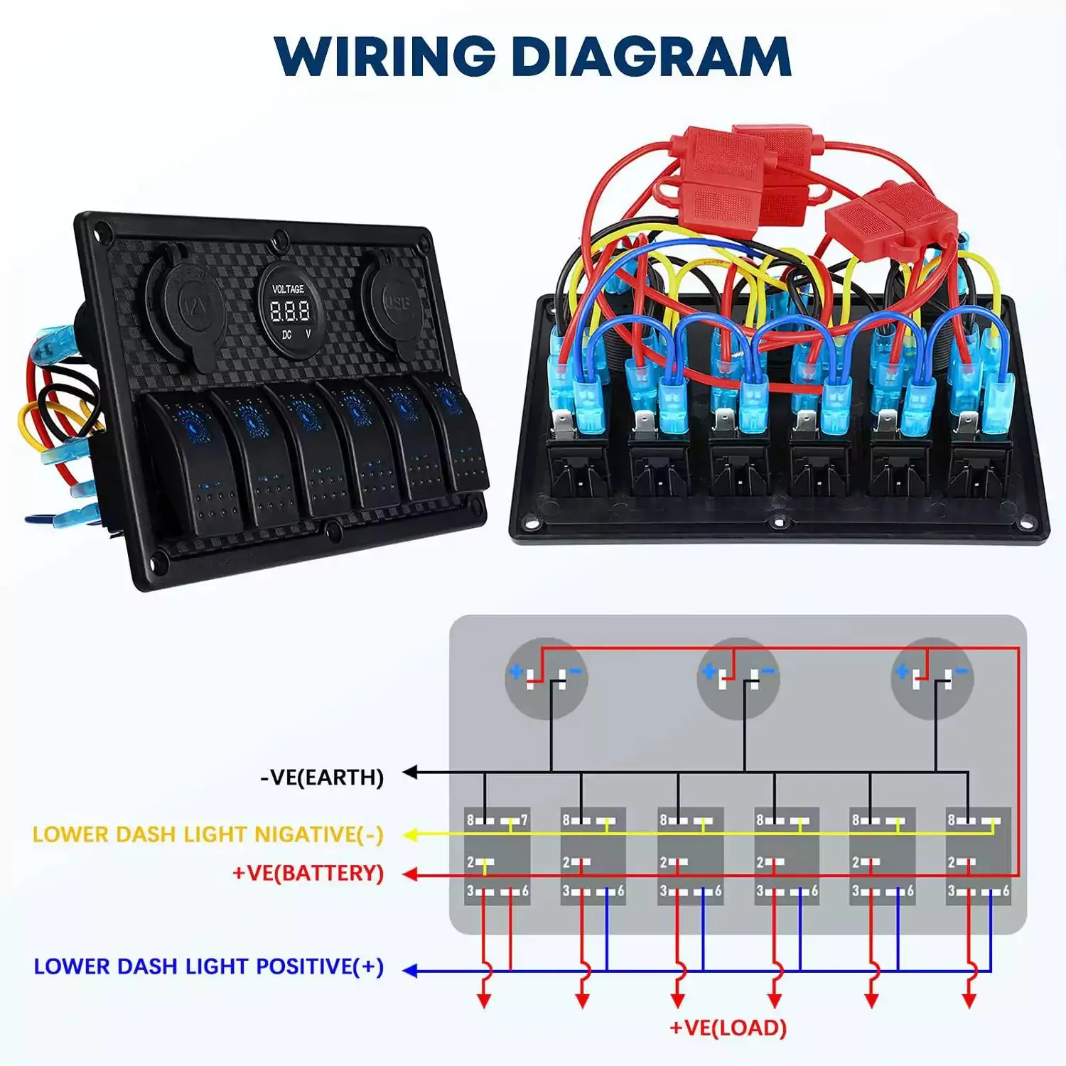 6 Gang Marine Rocker Switch Panel