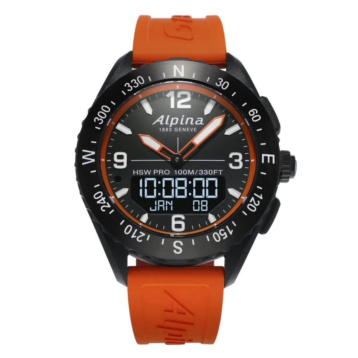 Alpina Men's Strap Smartwatch - AlpinerX HSW Compass Orange Rubber | AL-283LBO5AQ6