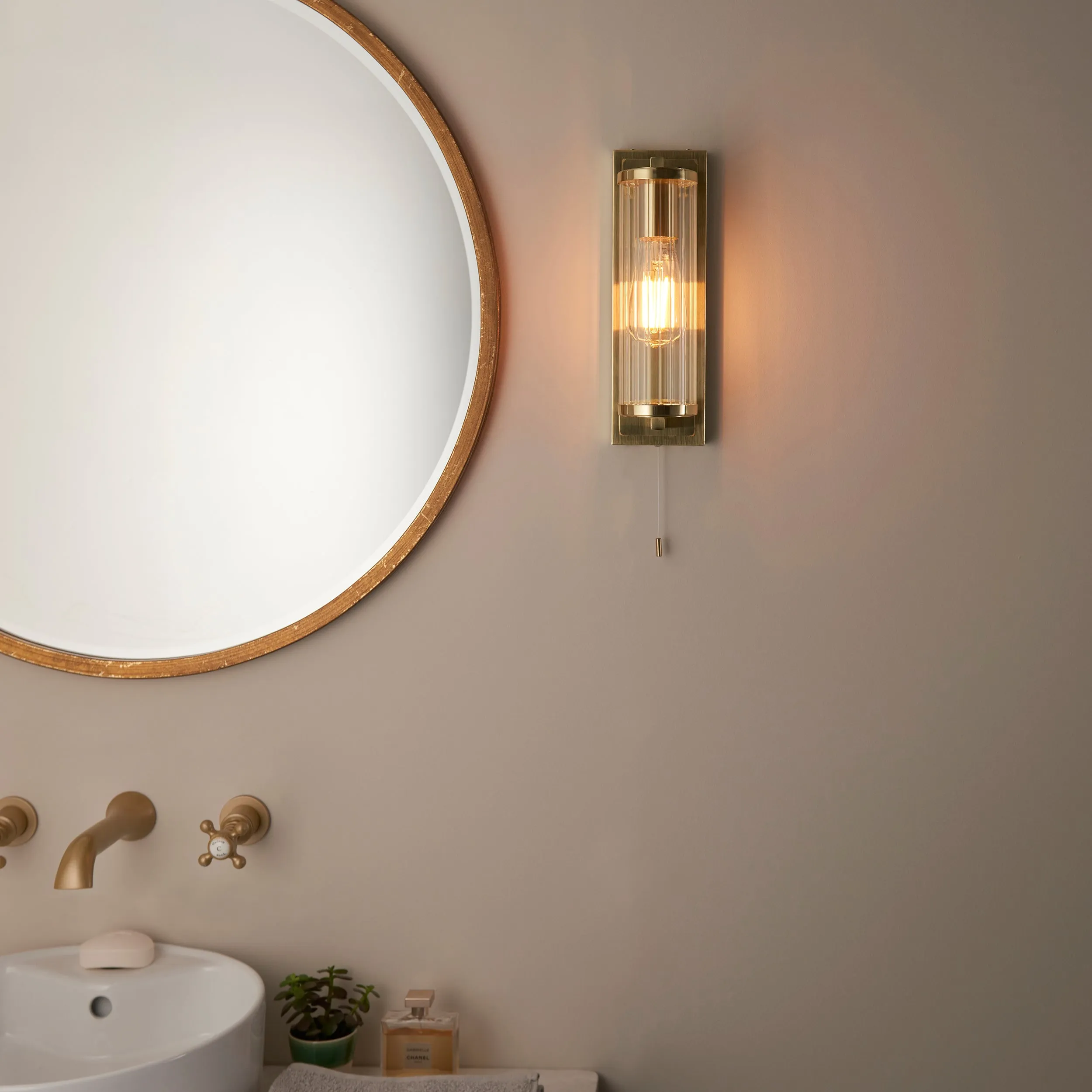 Amos Aeon Bathroom Wall Light Satin Brass