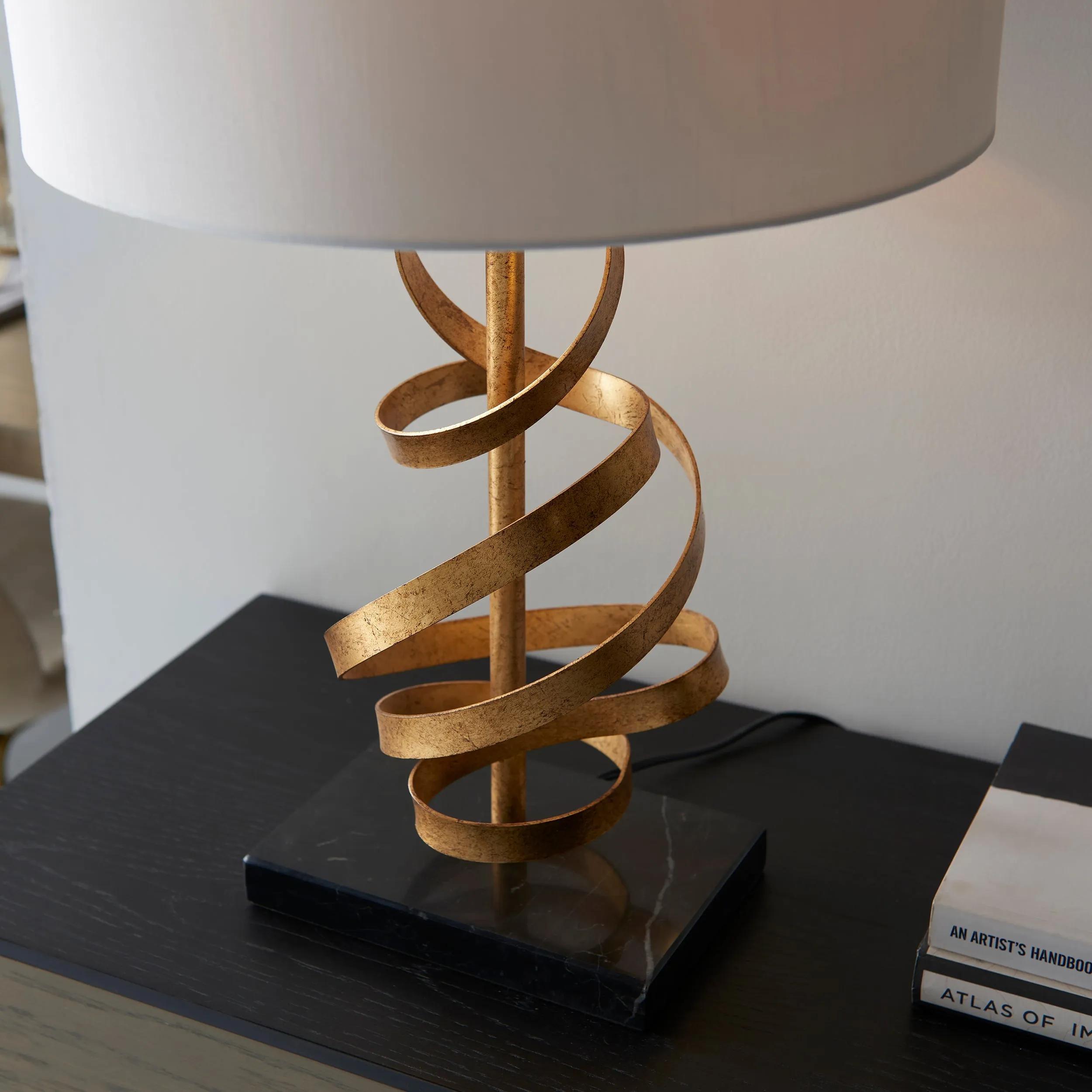 Amos Sennan Table Lamp Gold Leaf & Ivory Cotton