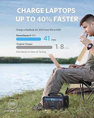 Anker Portable Generator for Home Use, PowerHouse II 400, 300W/388.8Wh, 110V AC Outlet/60W USB-C Power Delivery Portable Power Station for Home Use, Road Trips, Camping, Emergency Power, and More