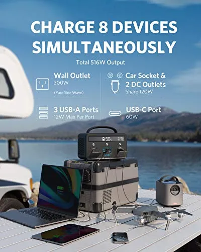 Anker Portable Generator for Home Use, PowerHouse II 400, 300W/388.8Wh, 110V AC Outlet/60W USB-C Power Delivery Portable Power Station for Home Use, Road Trips, Camping, Emergency Power, and More