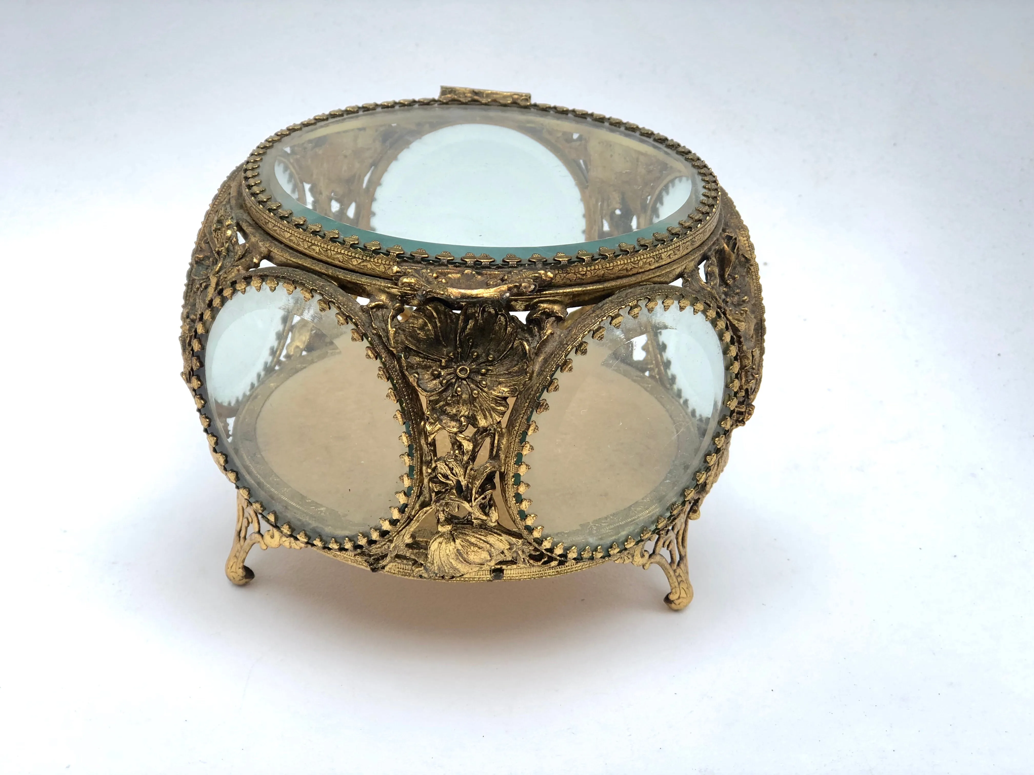 Antique Floral Bronze Filigree Jewelry Box