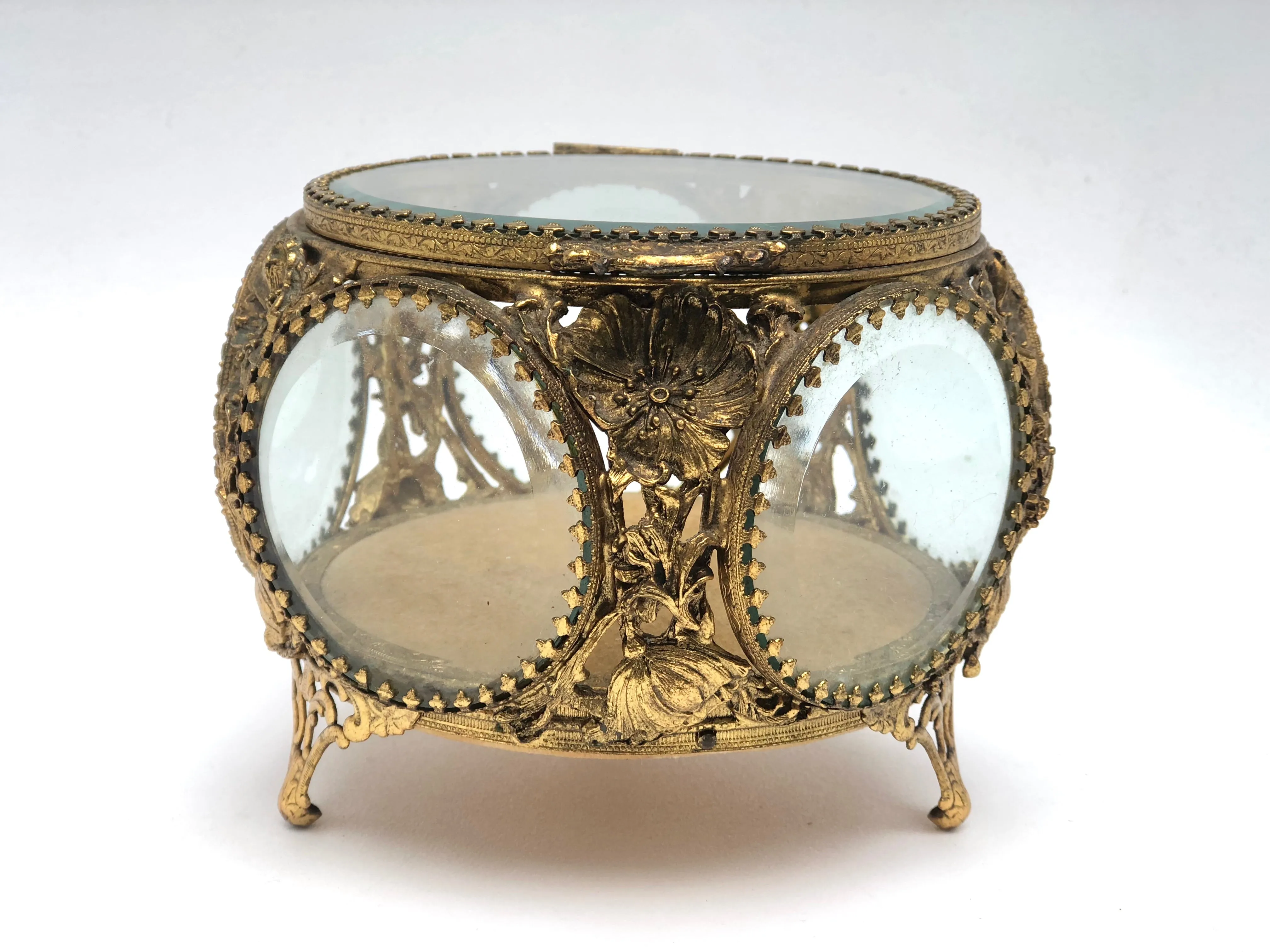 Antique Floral Bronze Filigree Jewelry Box