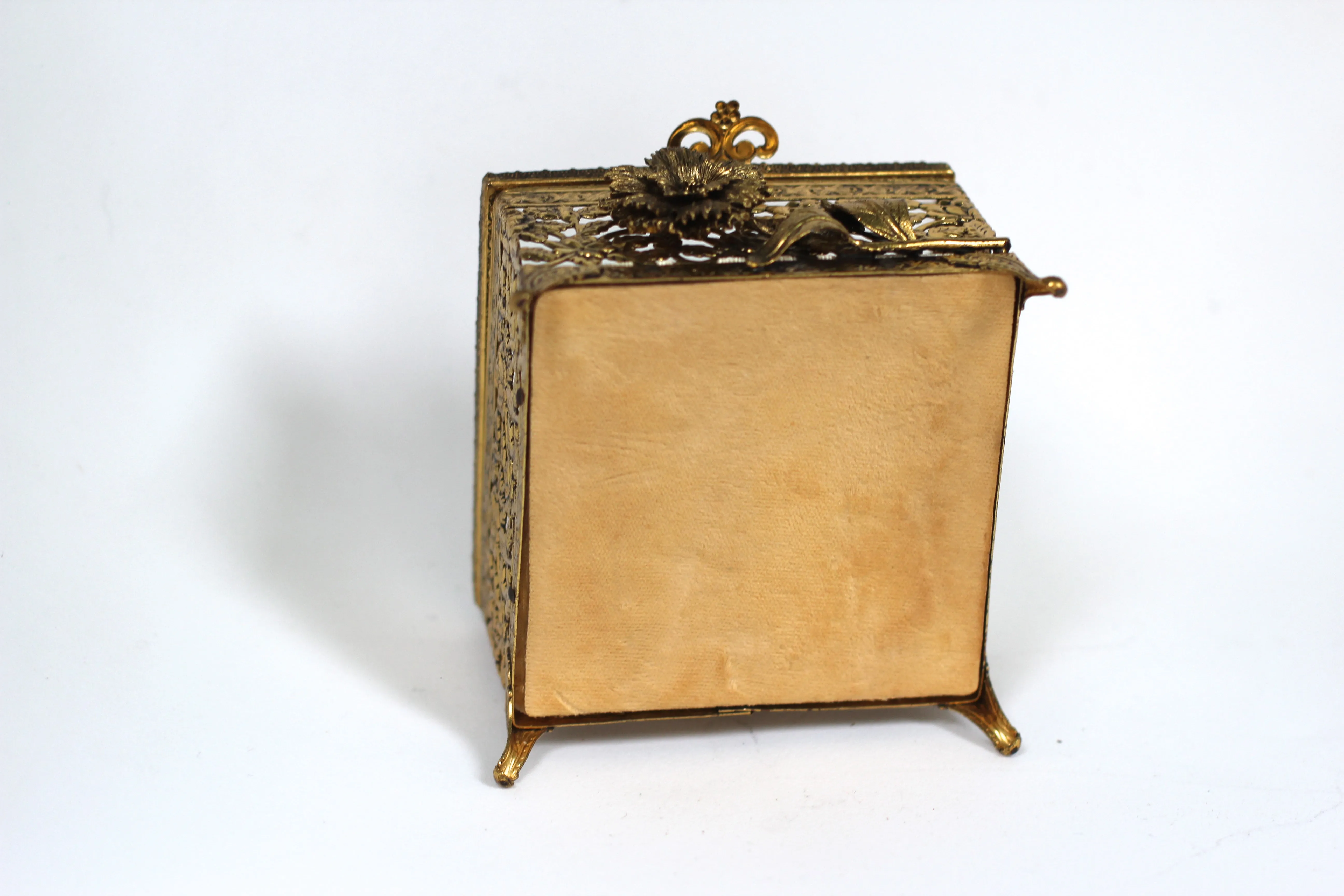 Antique Floral Rose Ormolu Bronze Filigree Jewelry Box No. 127