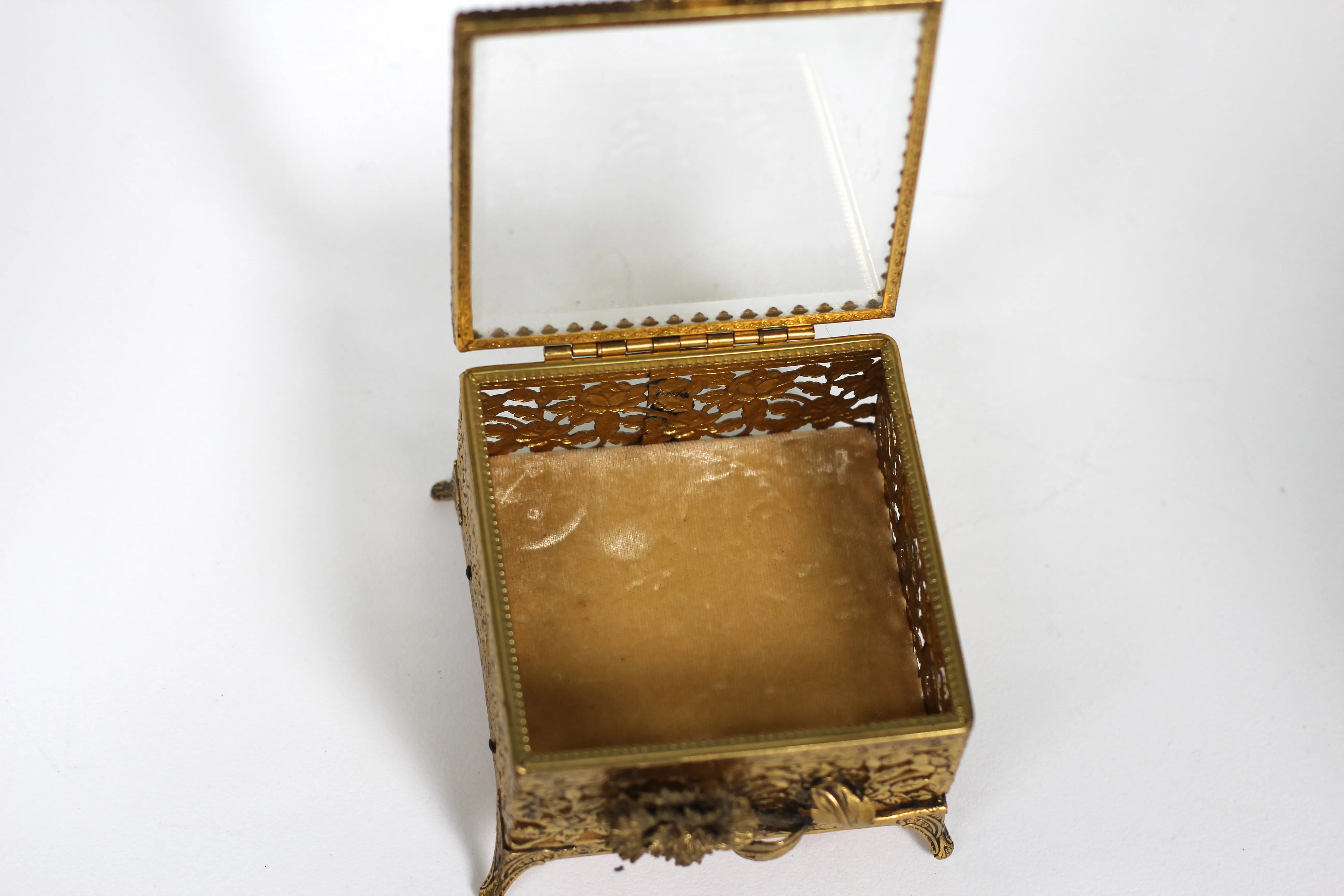 Antique Floral Rose Ormolu Bronze Filigree Jewelry Box No. 127