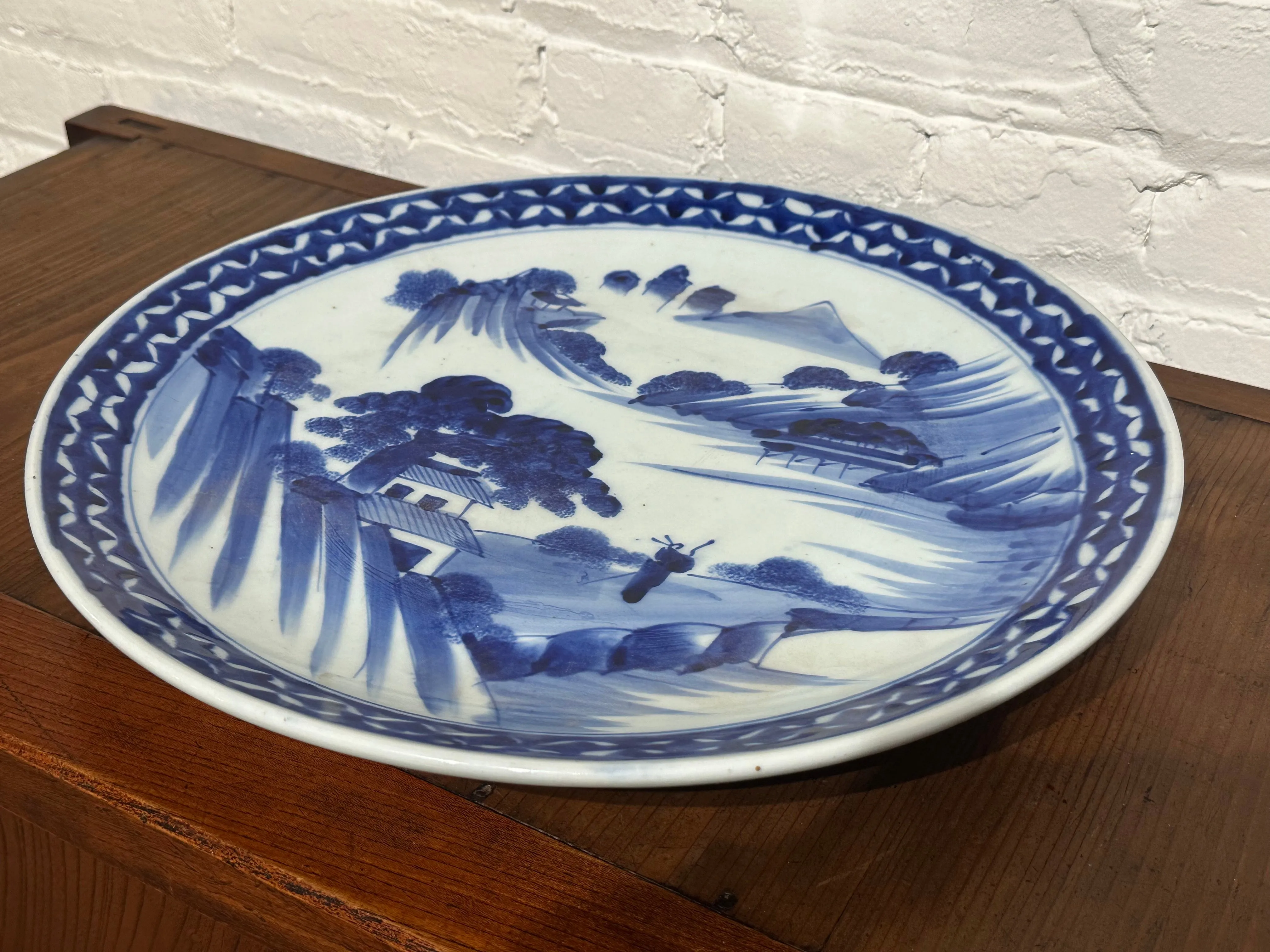 Antique Japanese Meiji Era Ceramic Imari Blue & White Charger 15.5" Plate