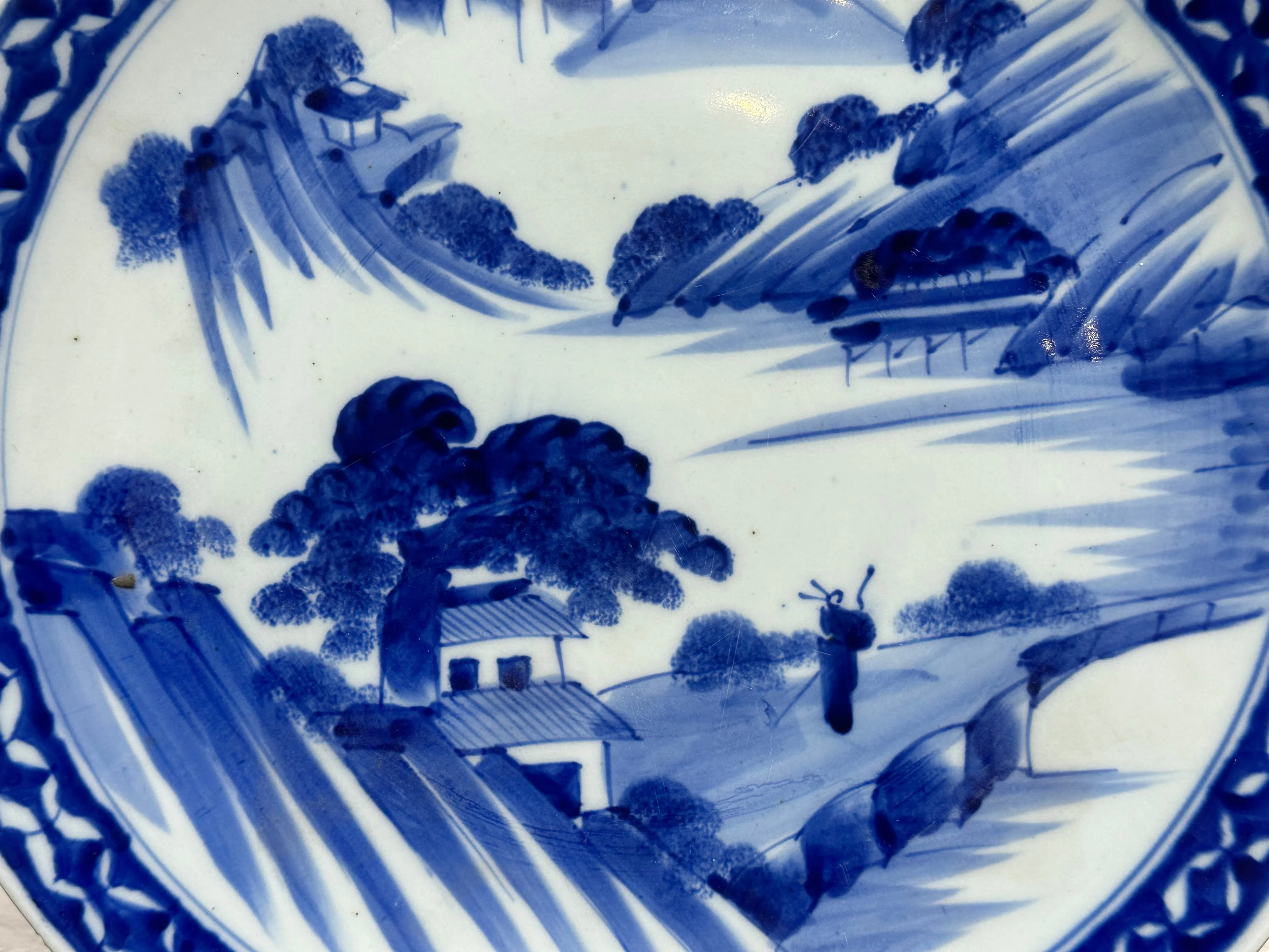 Antique Japanese Meiji Era Ceramic Imari Blue & White Charger 15.5" Plate