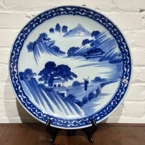 Antique Japanese Meiji Era Ceramic Imari Blue & White Charger 15.5" Plate