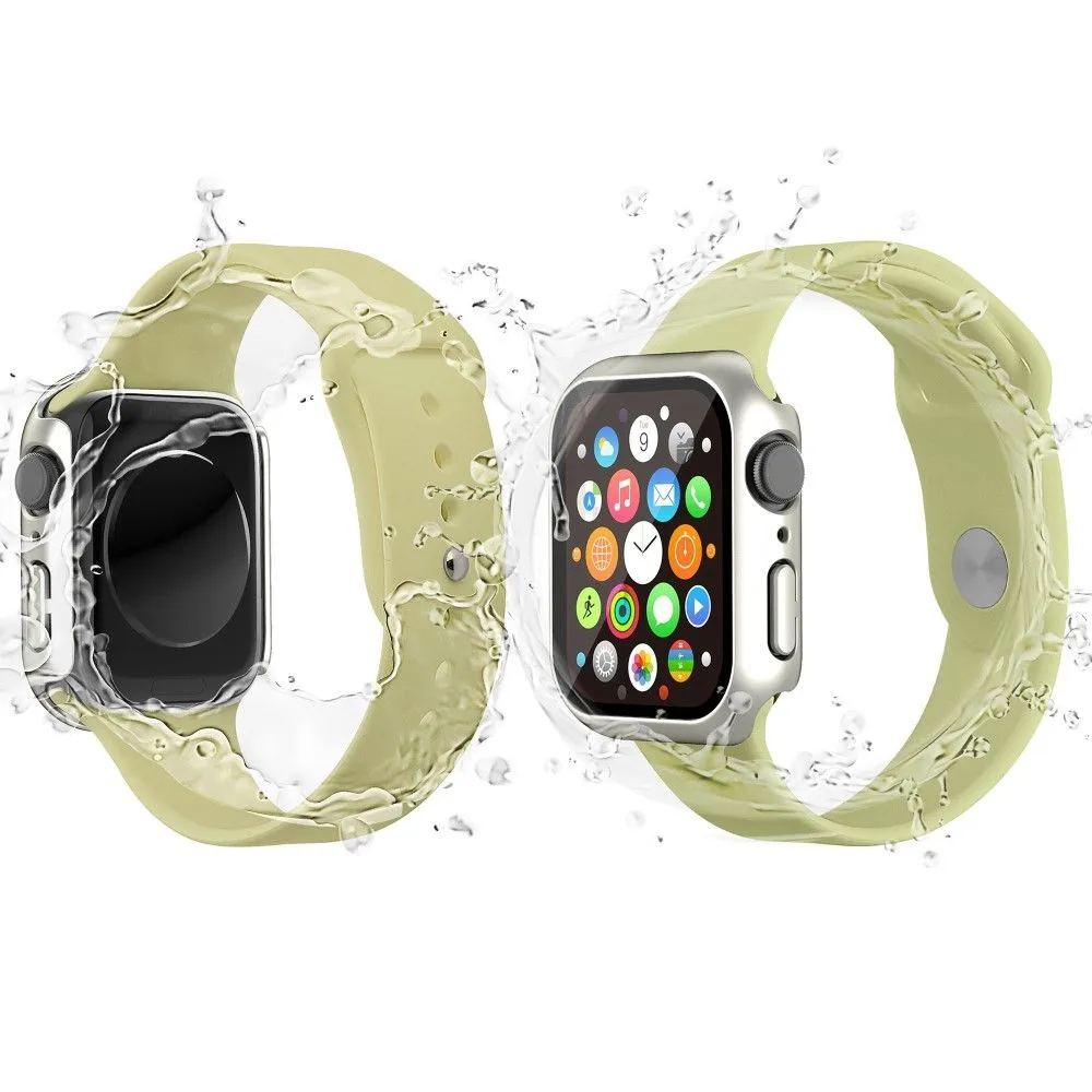 Apple Watch (41mm) rubberized hard cover with tempered glass screen protector - Silver