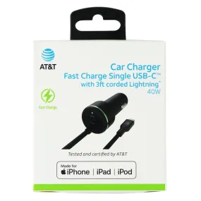 AT&T (40W) 3-Ft Fast Car Charger MFi for iPhone & Extra USB-C Port