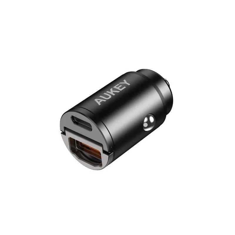 AUKEY Dual-Port Car Charger -  30W / USB-A / USB-C - Black